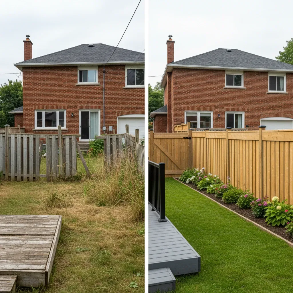 Fence contractor transformation - before and after by Signature Landscaping Oshawa in Oshawa